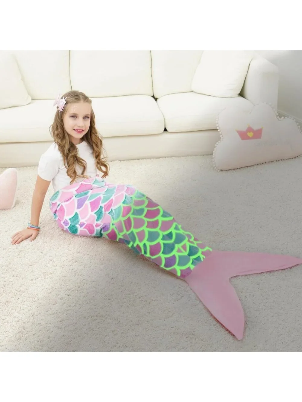 Glow in the Dark Mermaid Tail Blanket - Cozy Wearable Blanket for Kids & Adults
